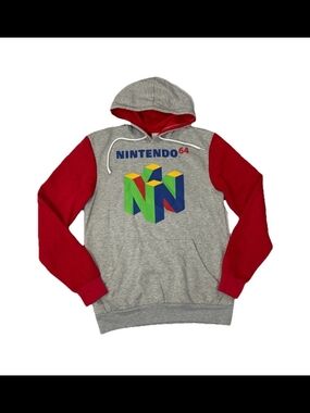 Nintendo Gray Hoodie with Red Hood & Multicolor Logo